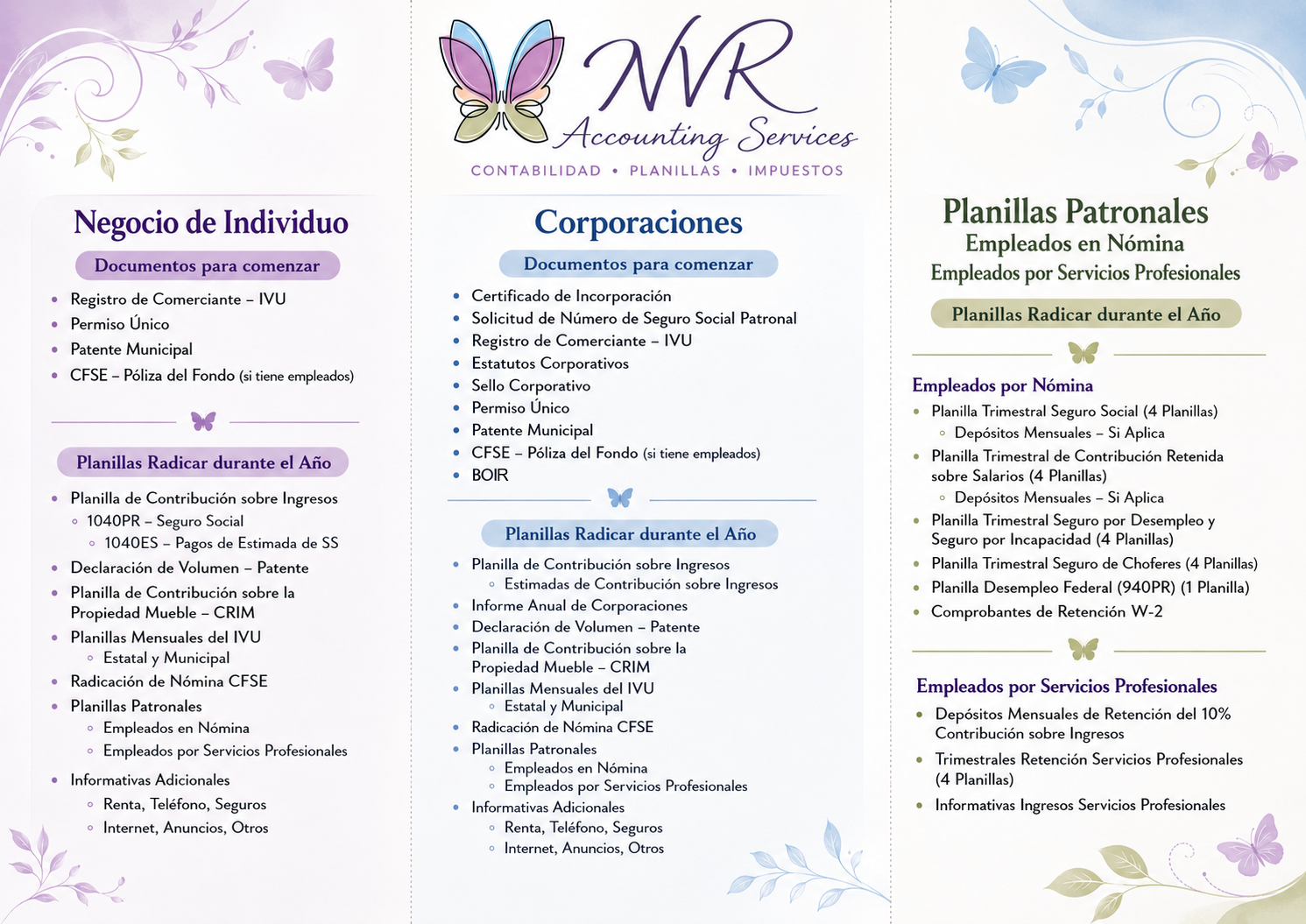 Negocio de individuo, corporaciones y planillas patronales